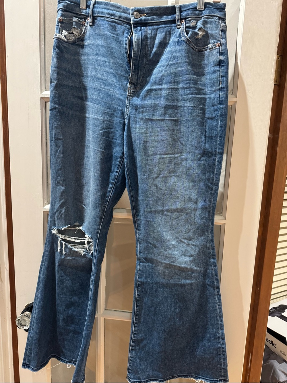 American Eagle Outfitters Distressed Blue Flare Jeans Super Stretch